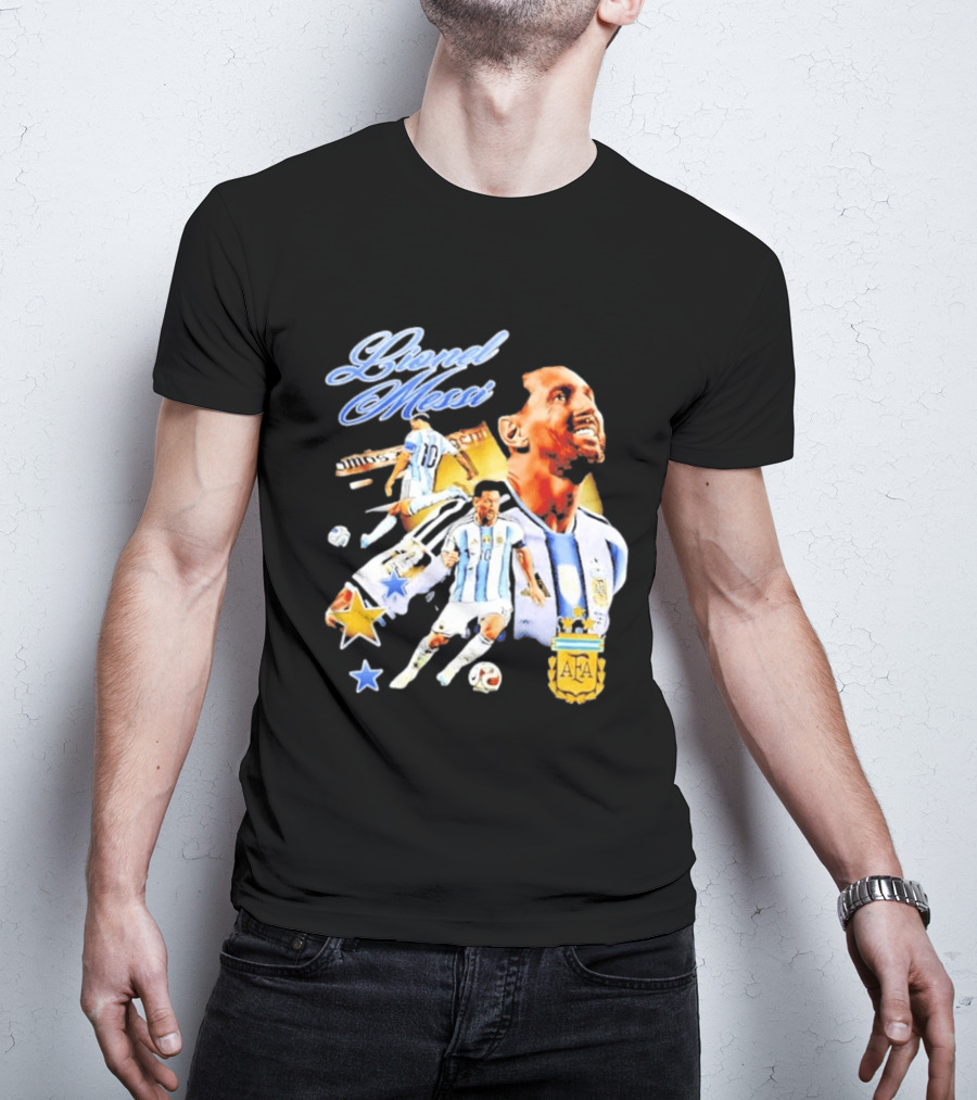 Lionel Messi Argentina National Football Team AFA Striker Soccer Star Blue White Kit T-Shirt