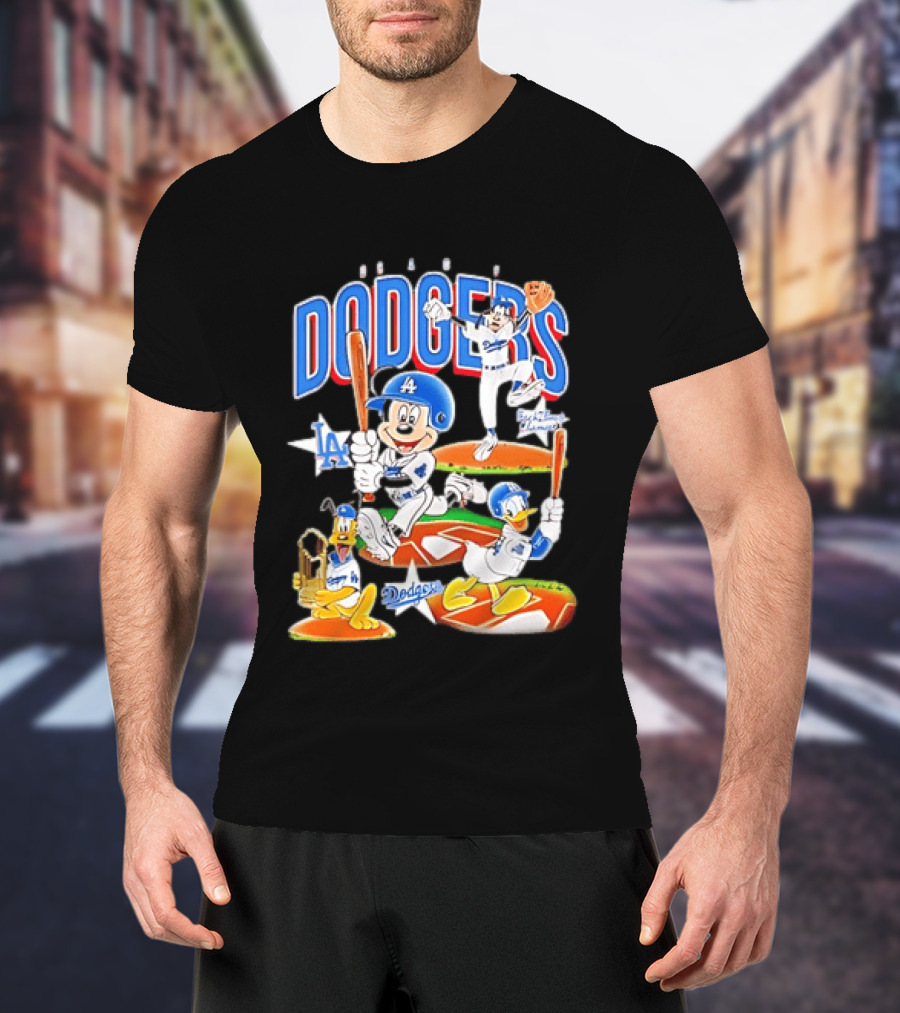 MOONLANDGOODS 2020 Mickey Goofy Pluto Donald Baseball Team Los Angeles Dodgers T-Shirt