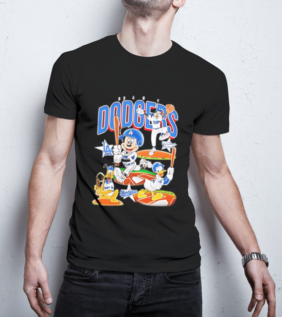MOONLANDGOODS 2020 Mickey Goofy Pluto Donald Baseball Team Los Angeles Dodgers T-Shirt