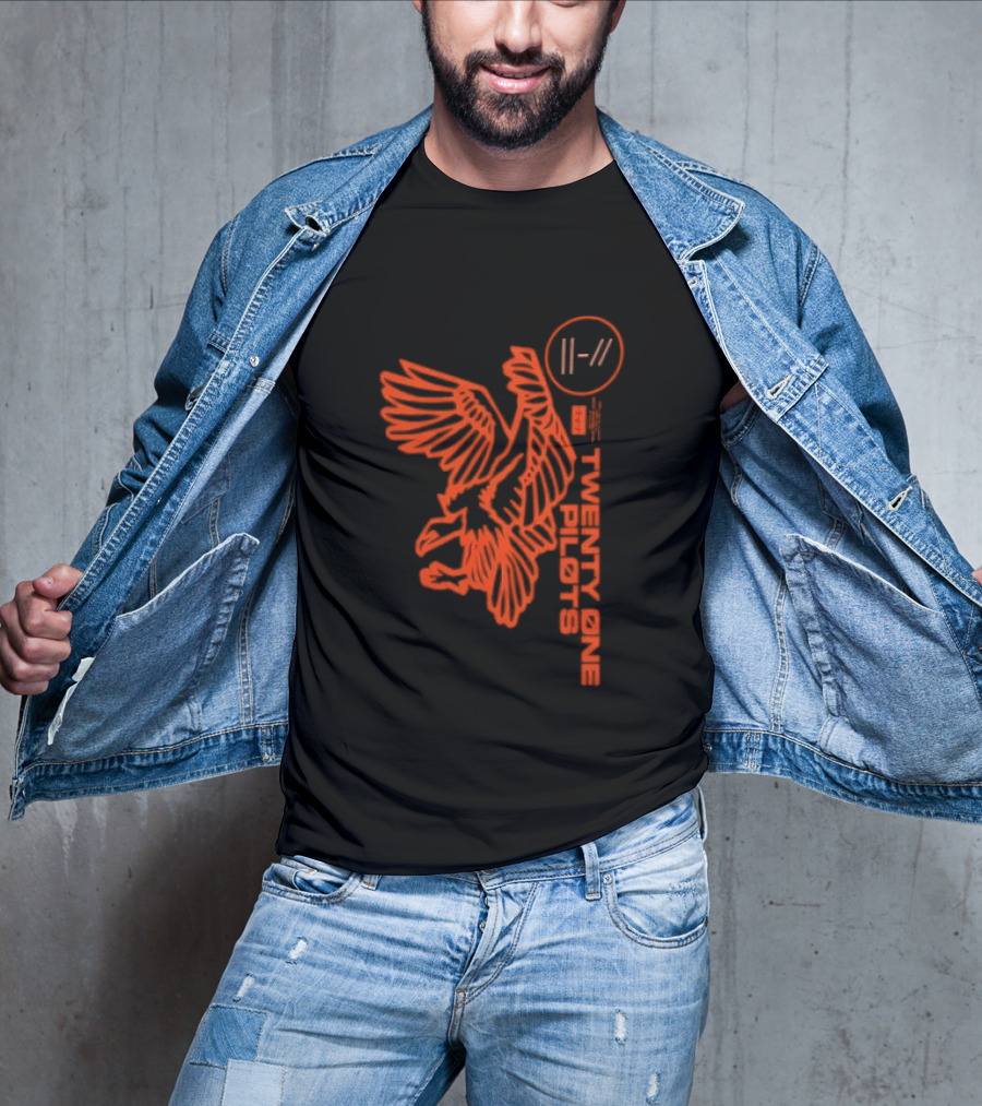 Twenty One Pilots Logo With Red Hawk Symbol And Band Name T-Shirt
