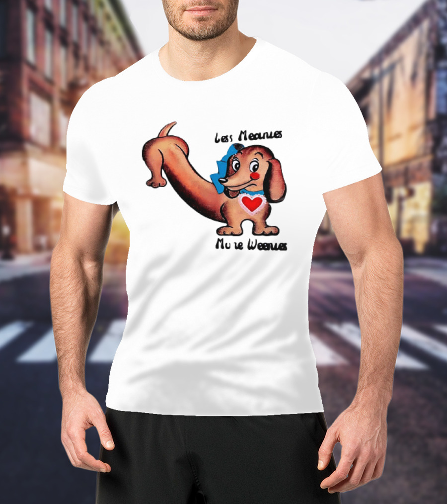 Less Meanies More Weenies Cute Dachshund With Heart And Bow T-Shirt