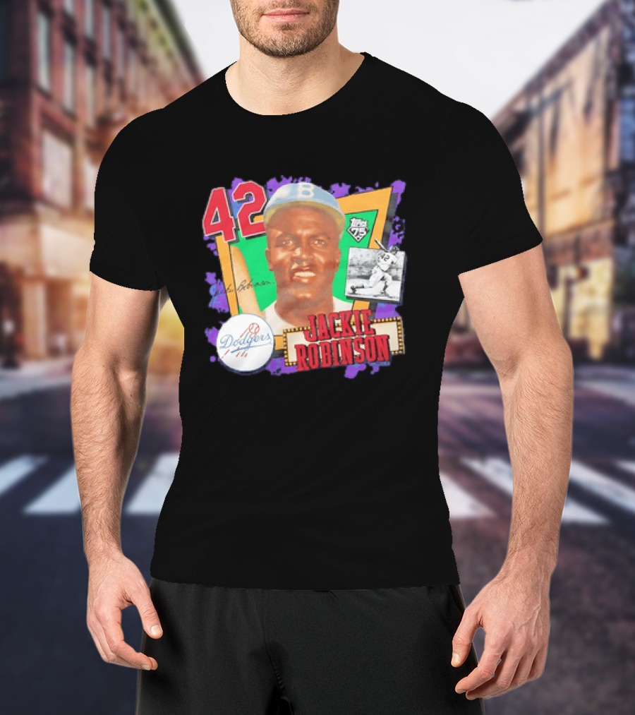 Jackie Robinson 42 Los Angeles Dodgers Topps 75 Baseball Legend T-Shirt