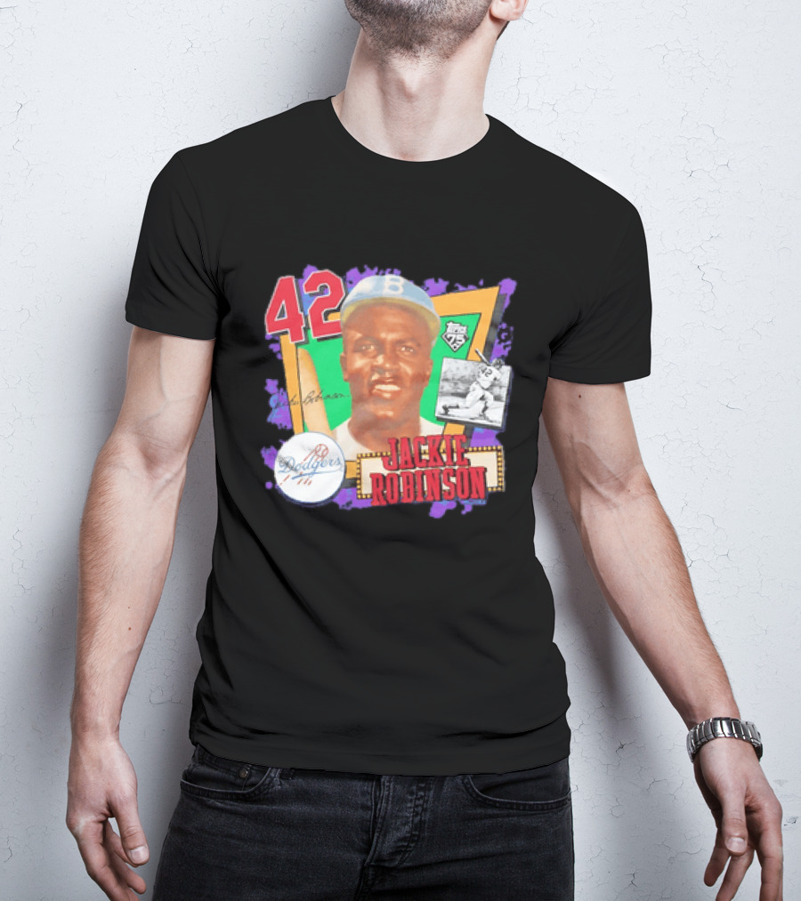 Jackie Robinson 42 Los Angeles Dodgers Topps 75 Baseball Legend T-Shirt