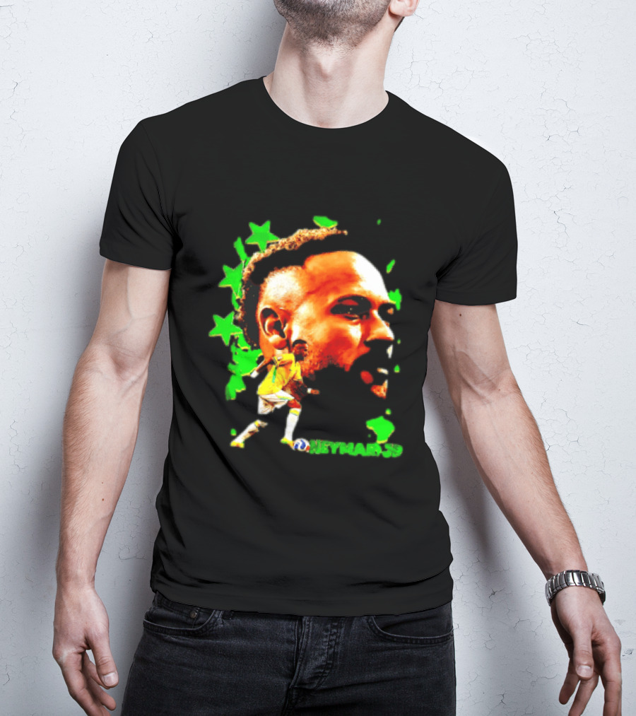 Neymar Jr Brazil Football Star With Green Stars And Soccer Ball T-Shirt