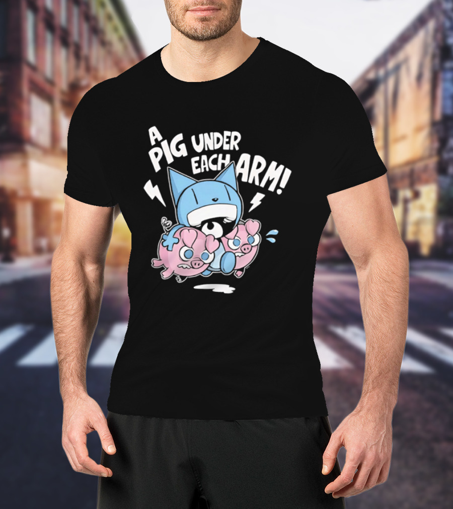 Looshkin A Pig Under Each Arm Funny Cartoon Cats And Pigs T-Shirt