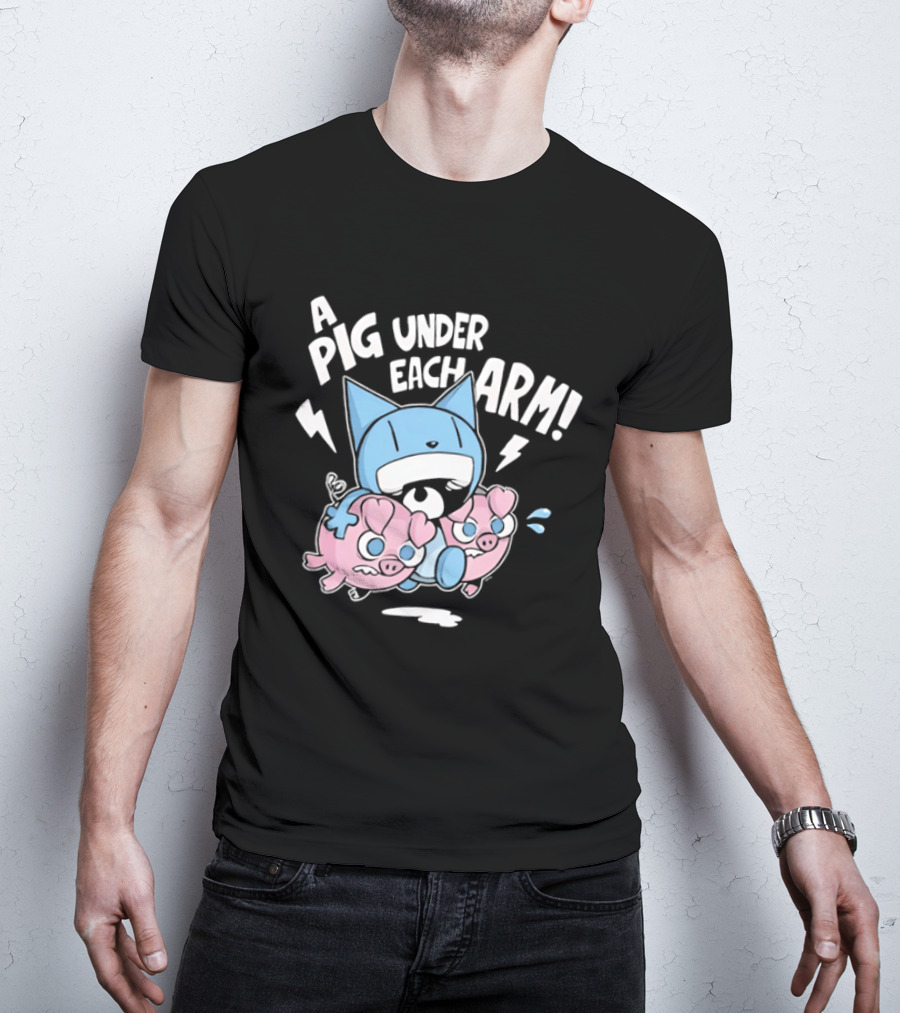 Looshkin A Pig Under Each Arm Funny Cartoon Cats And Pigs T-Shirt
