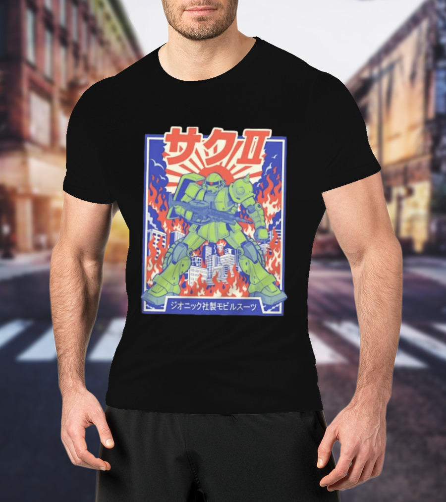 Zaku II Mobile Suit Gundam Zakuni Jionikku Shasei Mobiru Sūtsu T-Shirt
