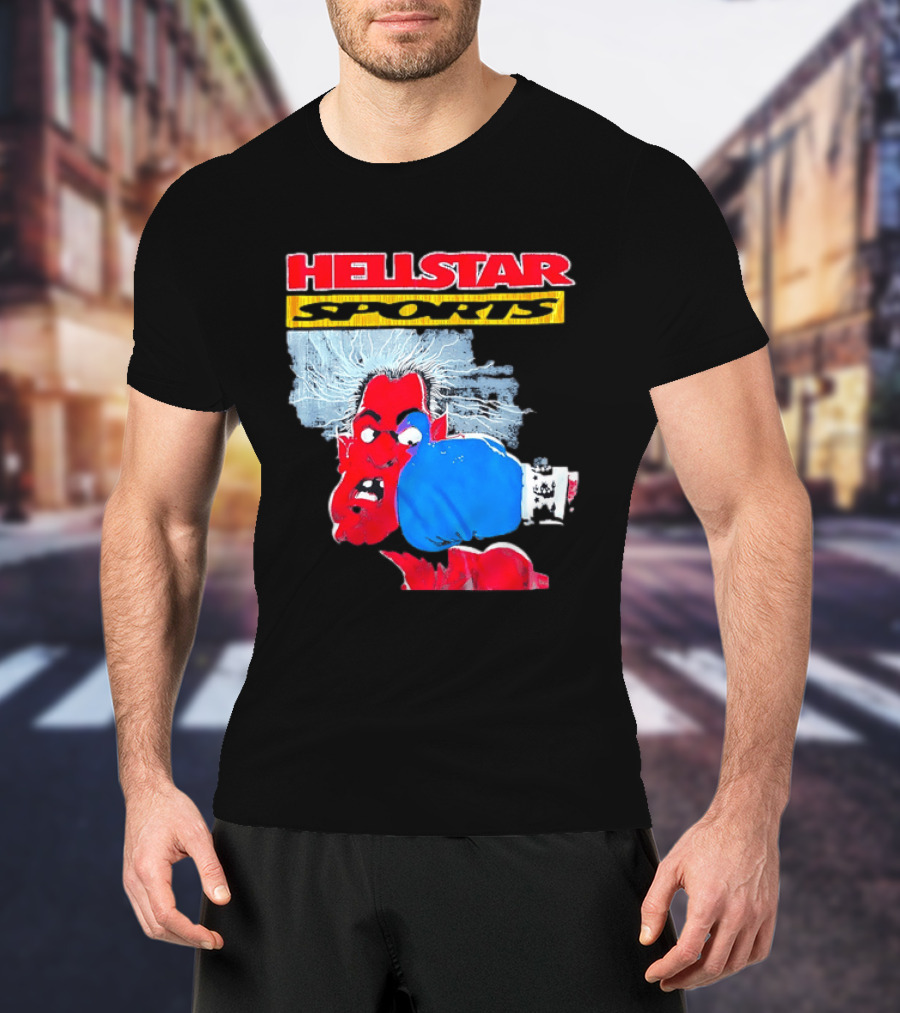 HELLSTAR SPORTS Punching Devil Cartoon Boxing Blue Glove T-Shirt