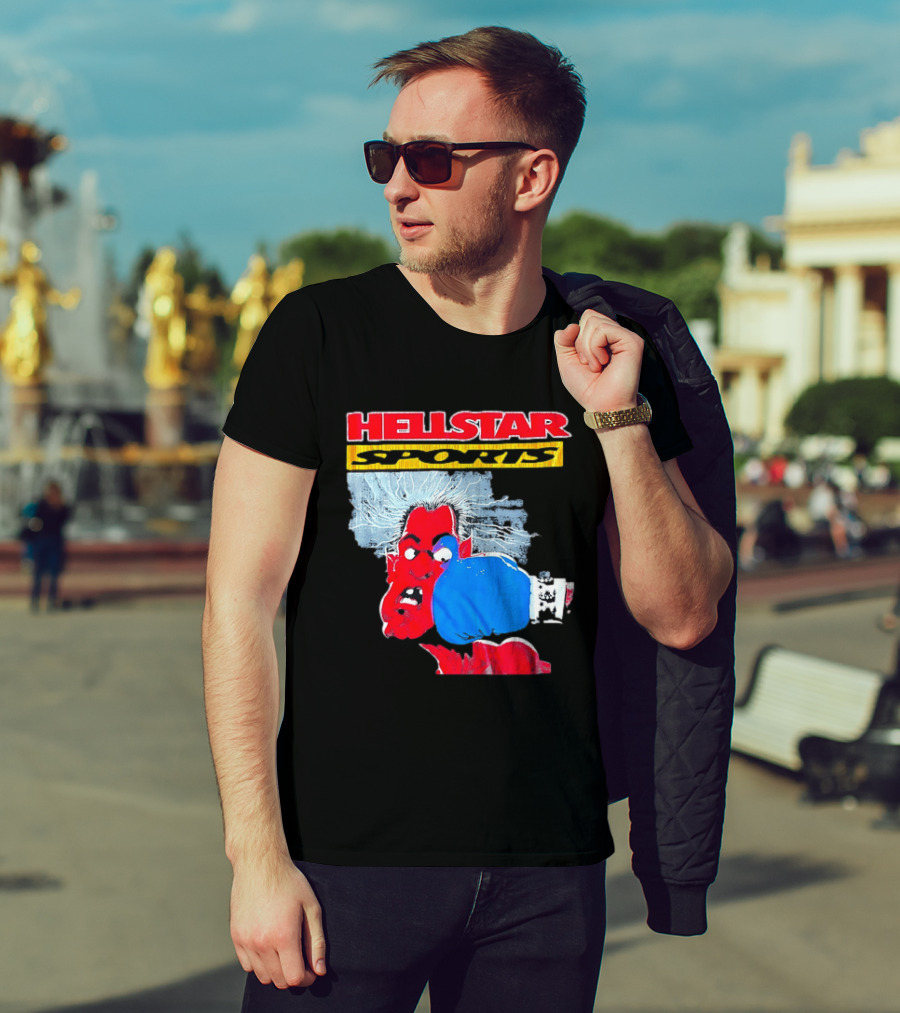 HELLSTAR SPORTS Punching Devil Cartoon Boxing Blue Glove T-Shirt