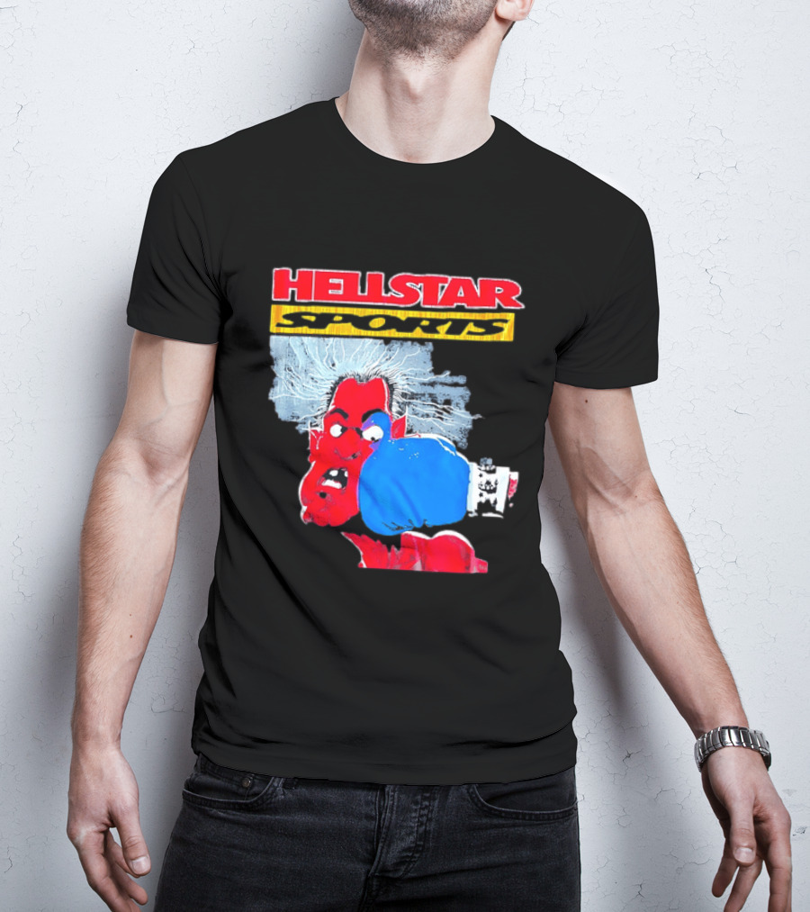 HELLSTAR SPORTS Punching Devil Cartoon Boxing Blue Glove T-Shirt