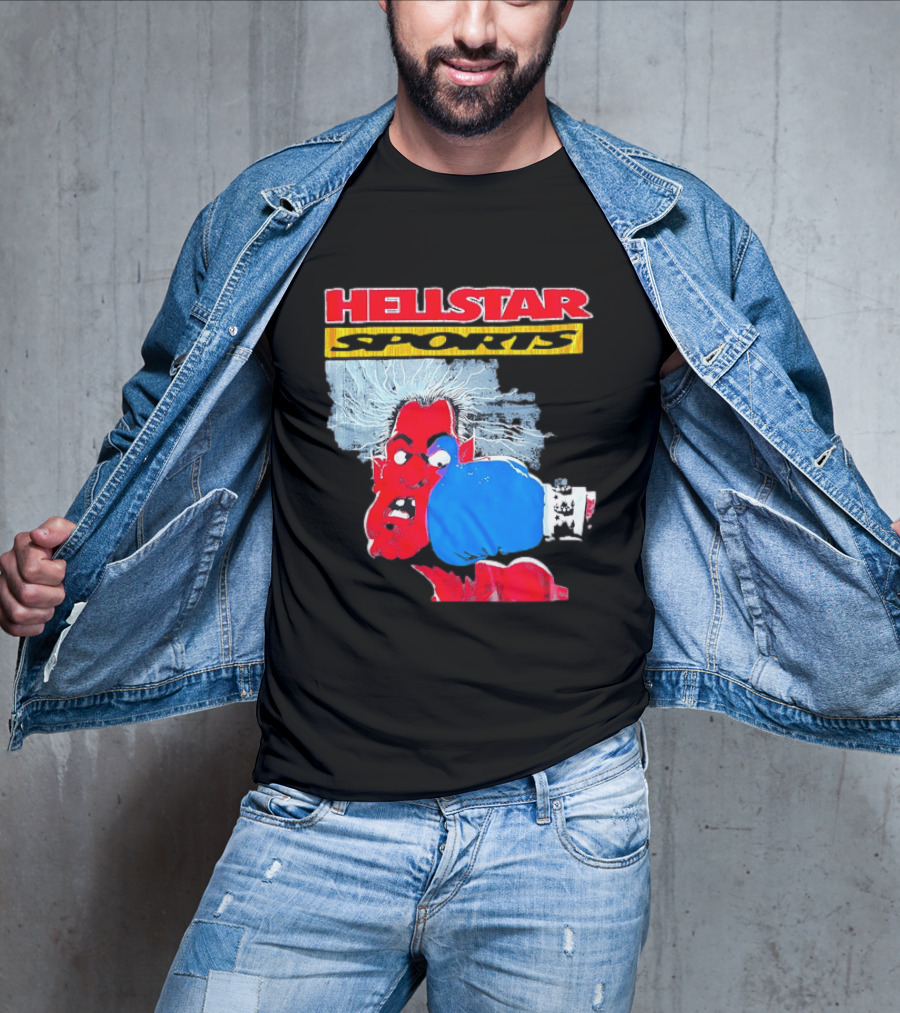 HELLSTAR SPORTS Punching Devil Cartoon Boxing Blue Glove T-Shirt