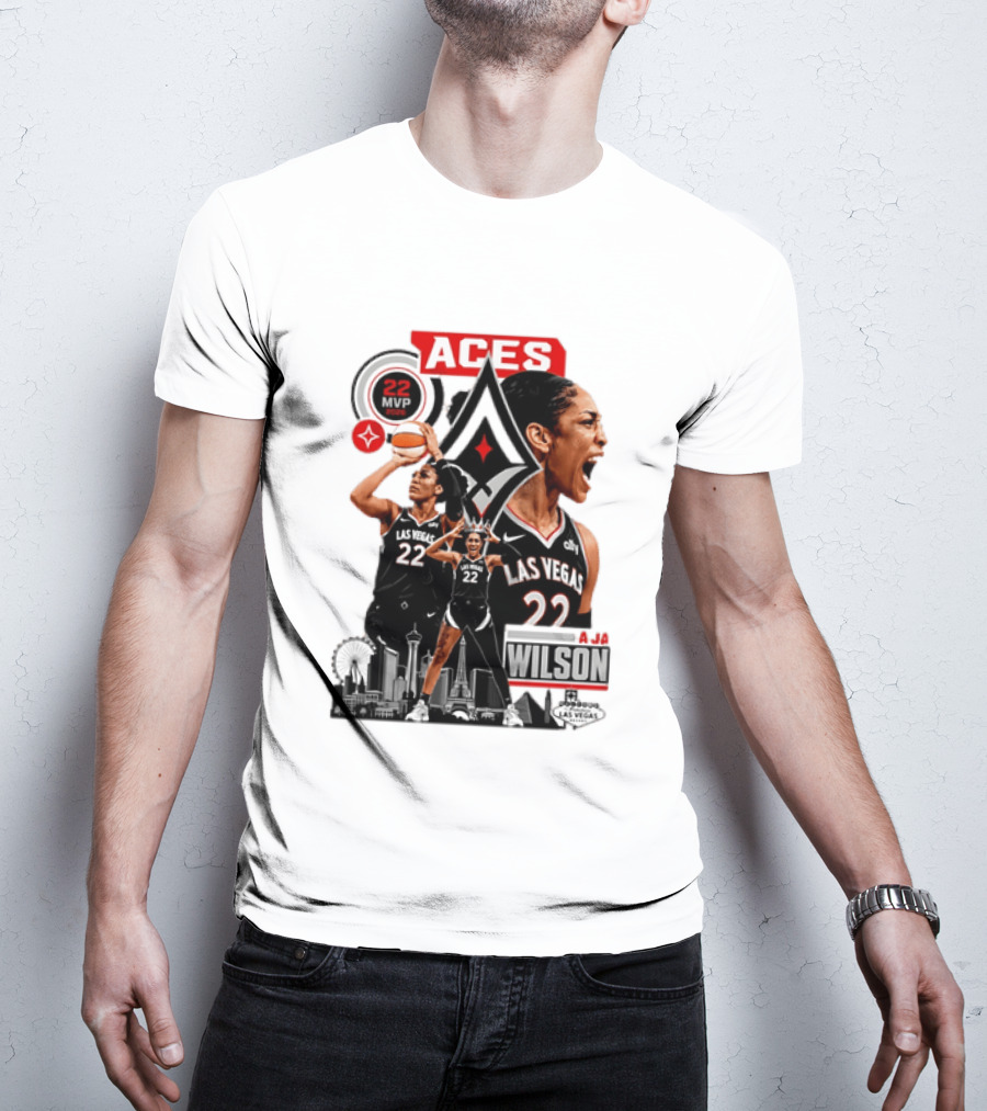 Las Vegas Aces A'ja Wilson 22 MVP Skyline Basketball T-Shirt