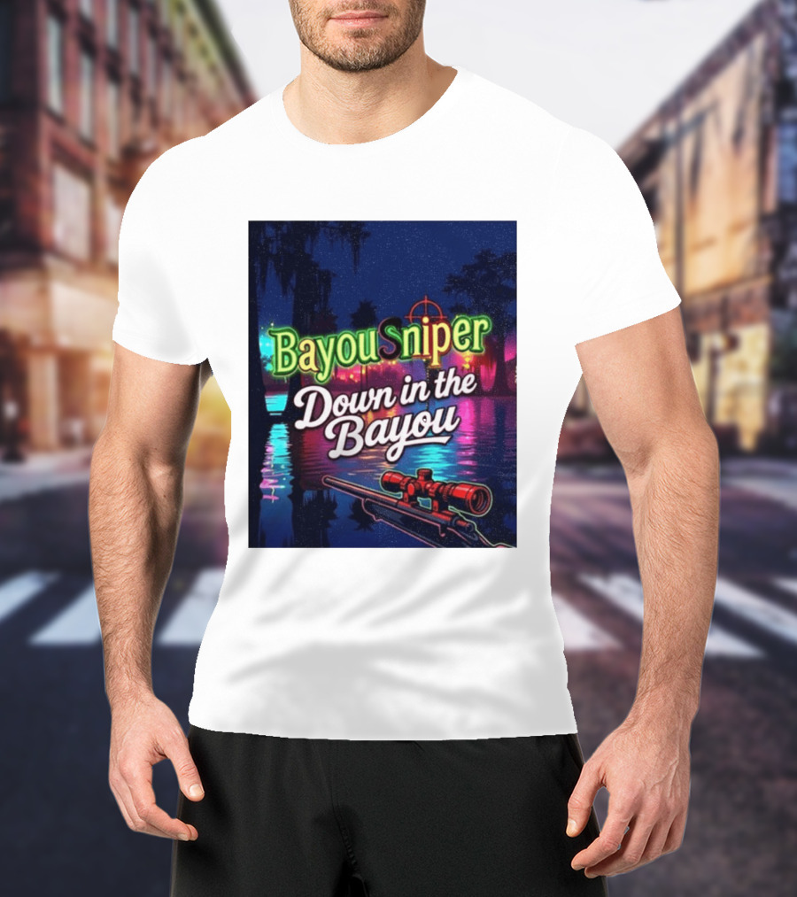 Bayou Sniper Down In The Bayou Retro Night Scene T-Shirt