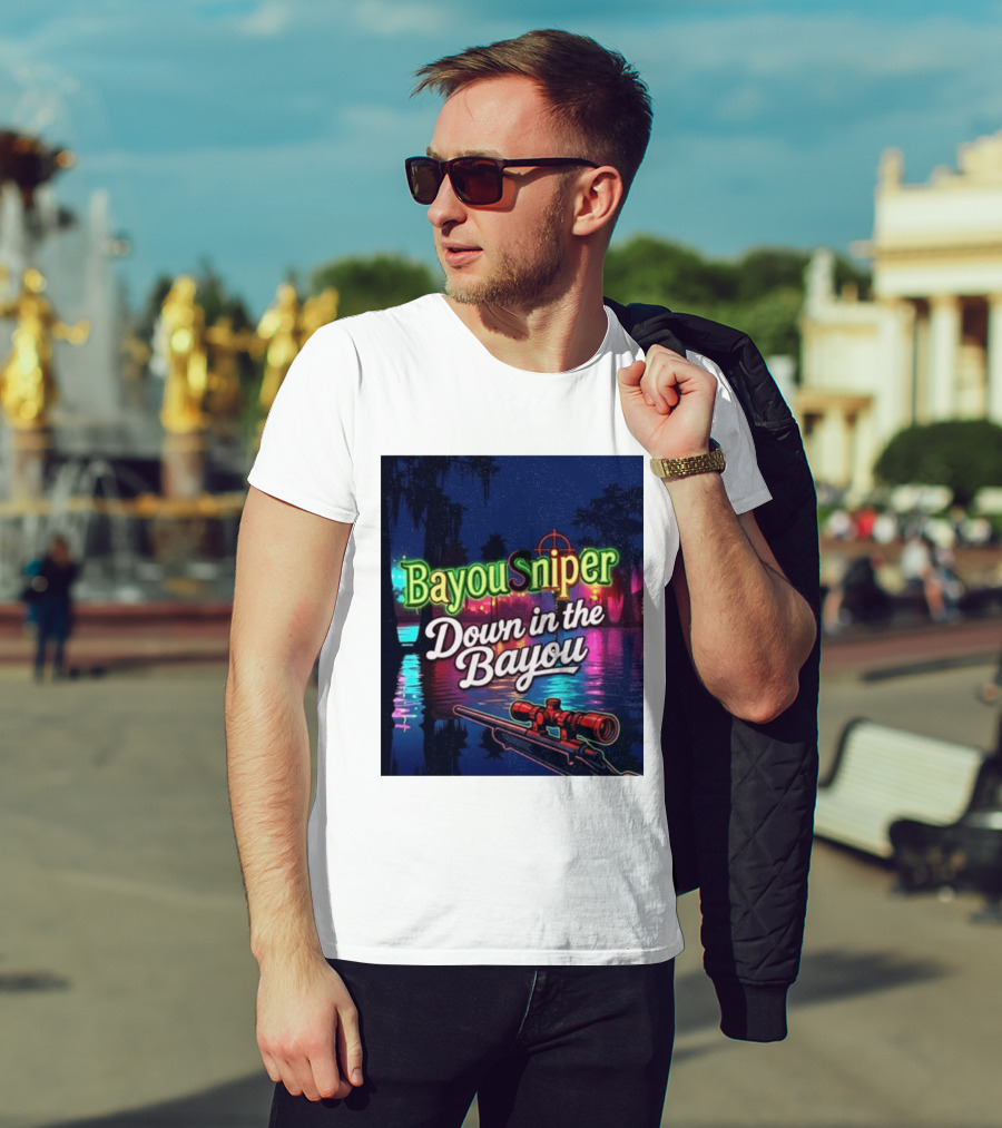 Bayou Sniper Down In The Bayou Retro Night Scene T-Shirt
