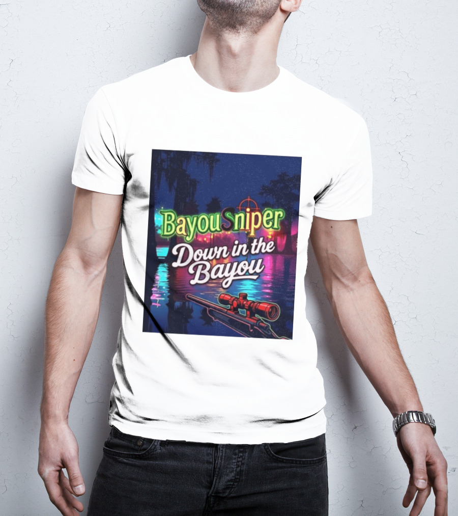 Bayou Sniper Down In The Bayou Retro Night Scene T-Shirt