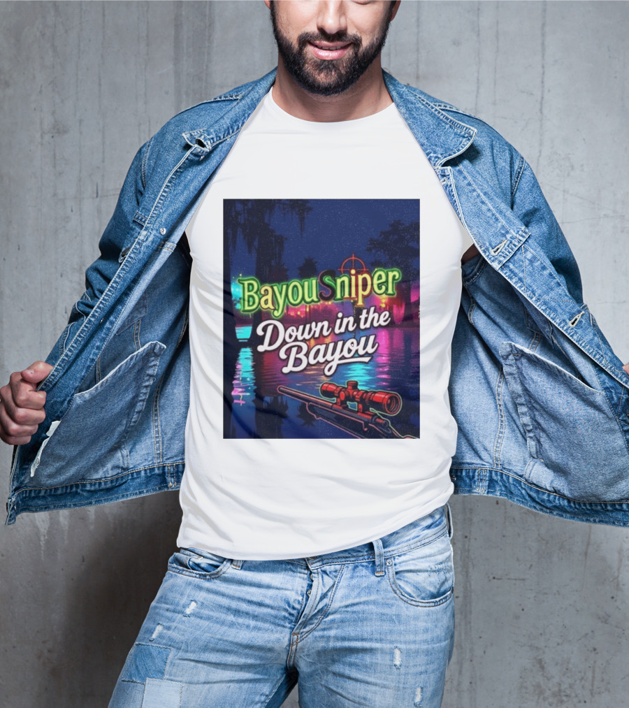 Bayou Sniper Down In The Bayou Retro Night Scene T-Shirt