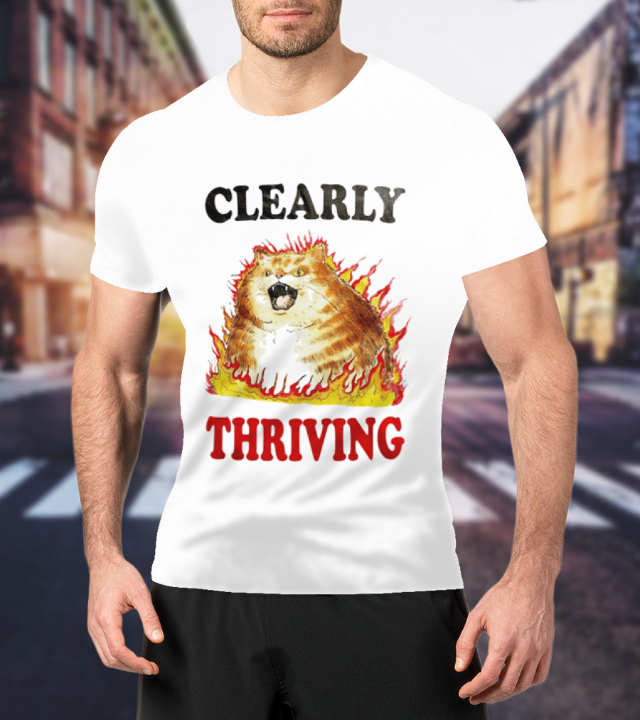 Clearly Thriving Fat Orange Tabby Cat Flames T-Shirt