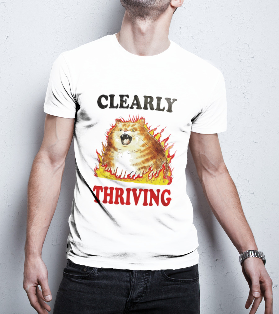 Clearly Thriving Fat Orange Tabby Cat Flames T-Shirt