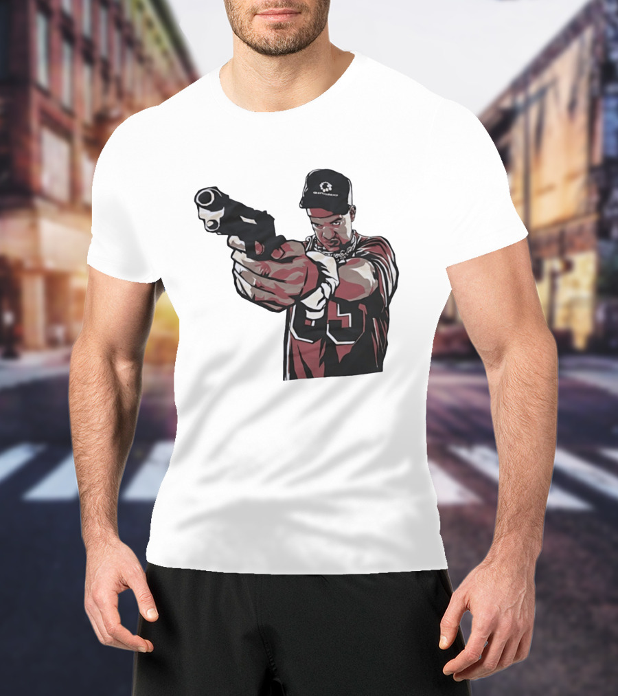 Man Pointing Gun Graphic With Number 89 And Hat Logo Codestructor T-Shirt