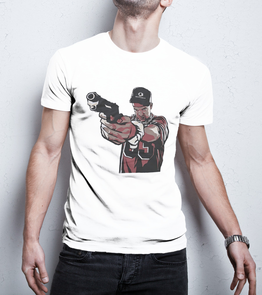 Man Pointing Gun Graphic With Number 89 And Hat Logo Codestructor T-Shirt
