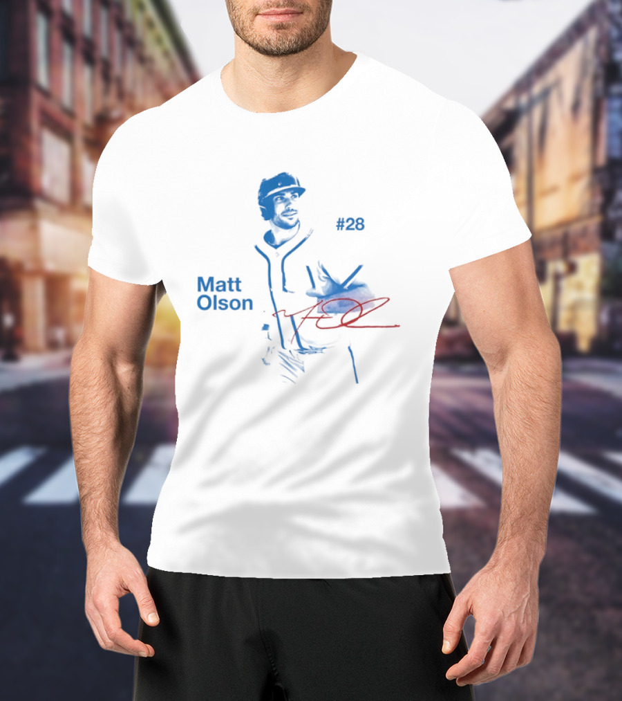 Matt Olson Atlanta Braves Number 28 MLB Star Player Signature T-Shirt