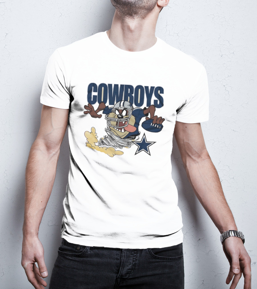 Cowboys Looney Tunes Taz Football Star Burst Dallas Team Collaboration T-Shirt