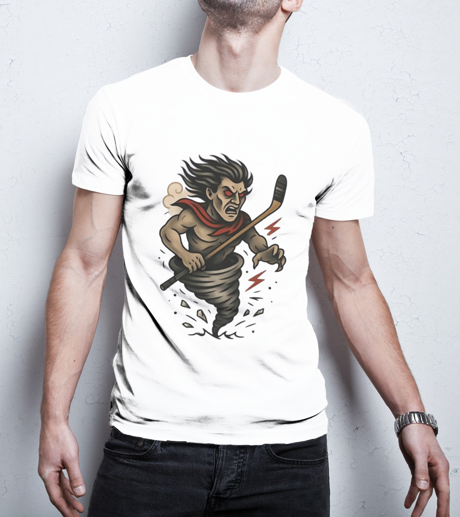 Tattooed Tornado Hockey Player Angry Sport Vector T-Shirt