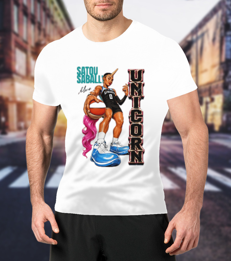 Satou Sabally New York Liberty Unicorn Basketball Player With Ball T-Shirt