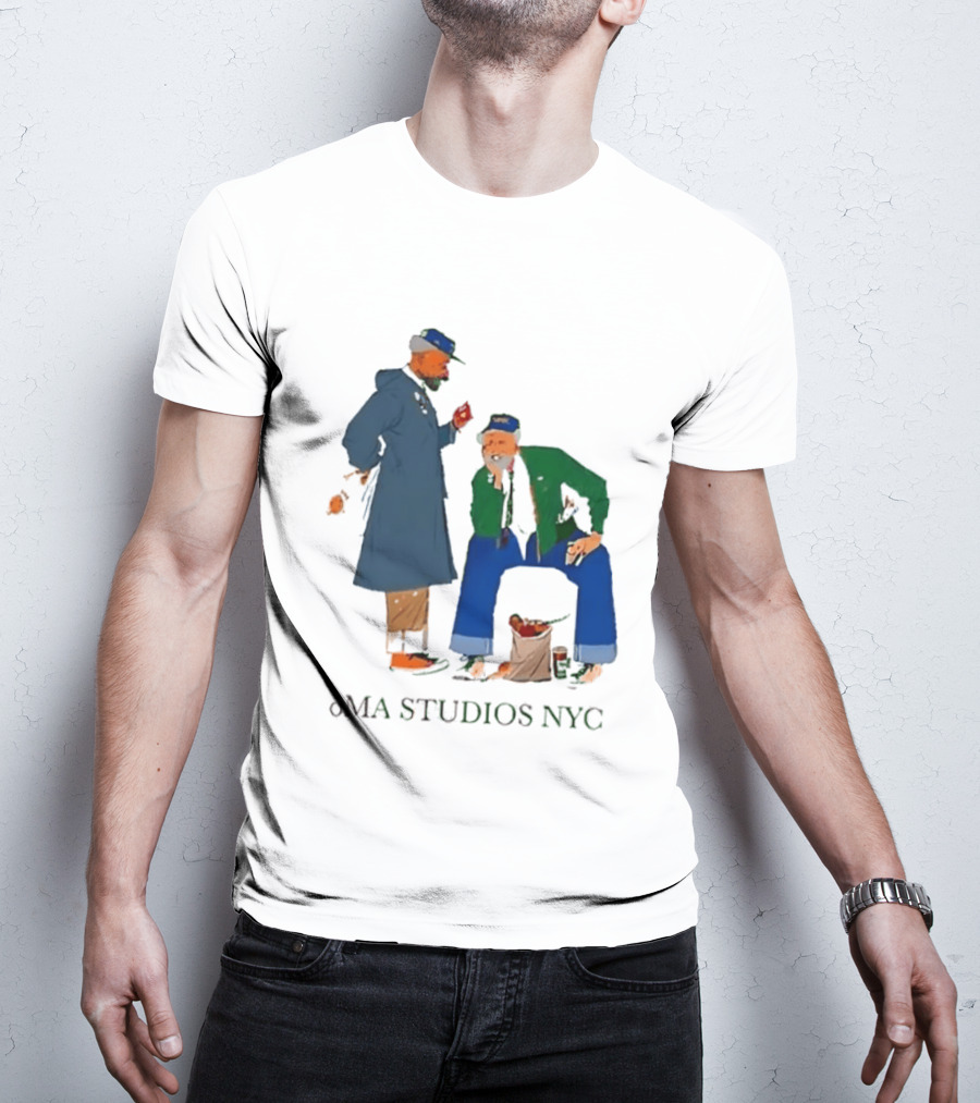 OMA Studios NYC Old Men Friends Talking Together In The Street Casual Street Scene T-Shirt