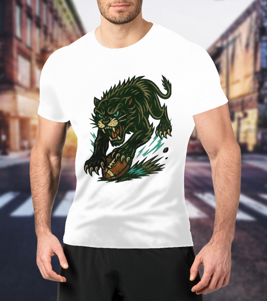 Panther Rushing Football Athletic Team Dynamic Action T-Shirt