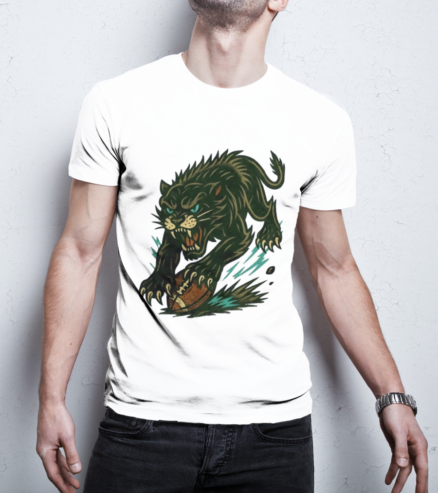 Panther Rushing Football Athletic Team Dynamic Action T-Shirt