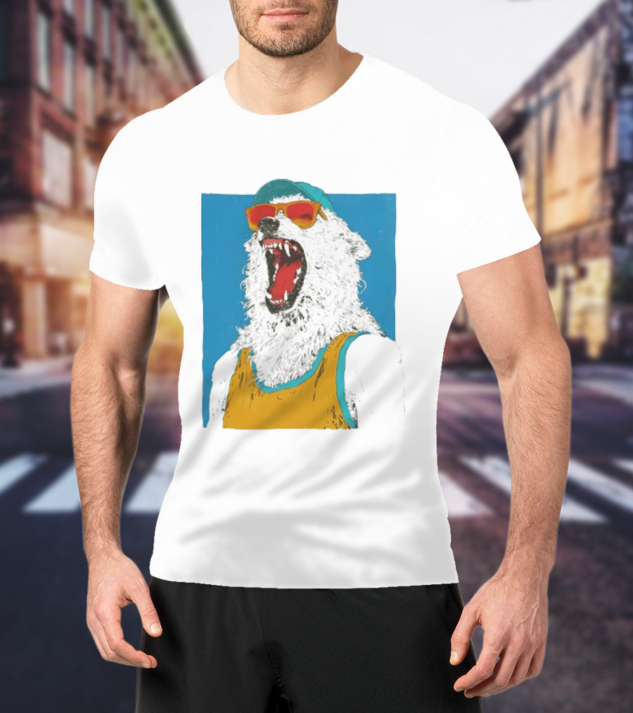 Polar Bear Wearing Sunglasses And Cap In Yellow Roaring T-Shirt