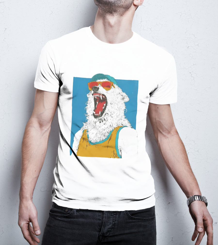 Polar Bear Wearing Sunglasses And Cap In Yellow Roaring T-Shirt