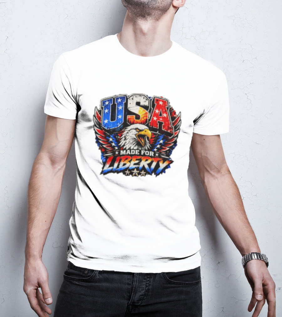 USA Eagle Made For Liberty Patriotic American Flag Stars T-Shirt