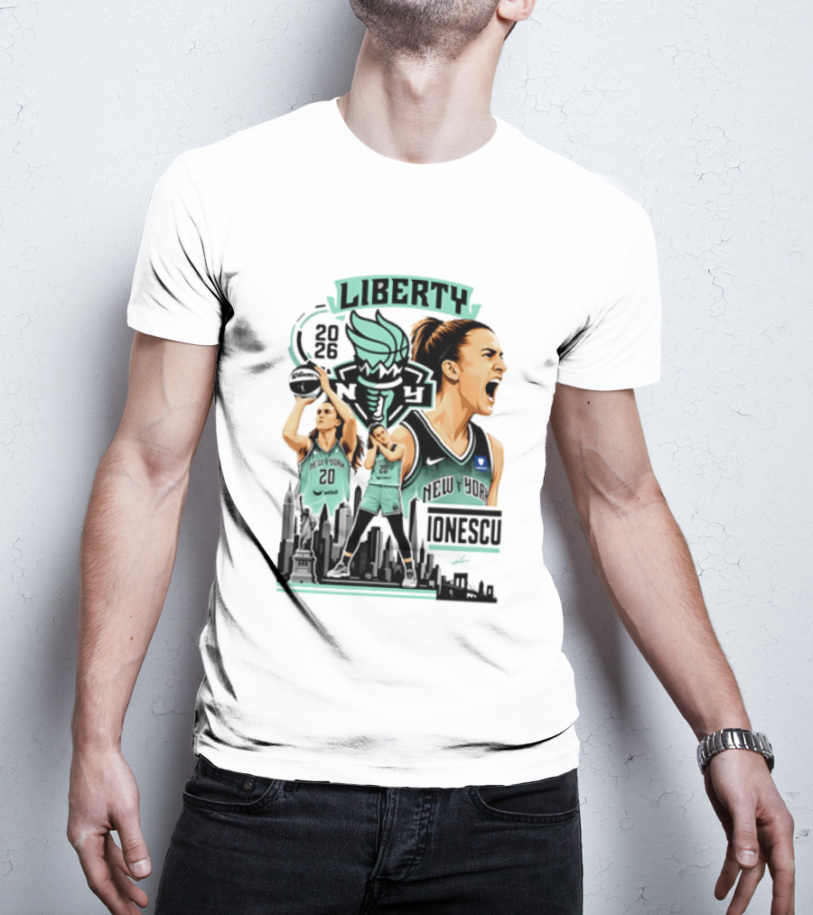 New York Liberty 2026 Sabrina Ionescu 20 Basketball Skyline T-Shirt