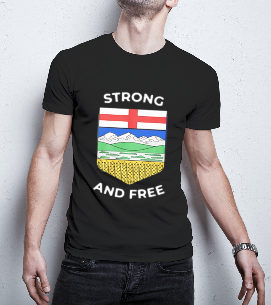 Alberta Canada Map Flag Strong And Free Crest And Wheat Sheaves T-Shirt