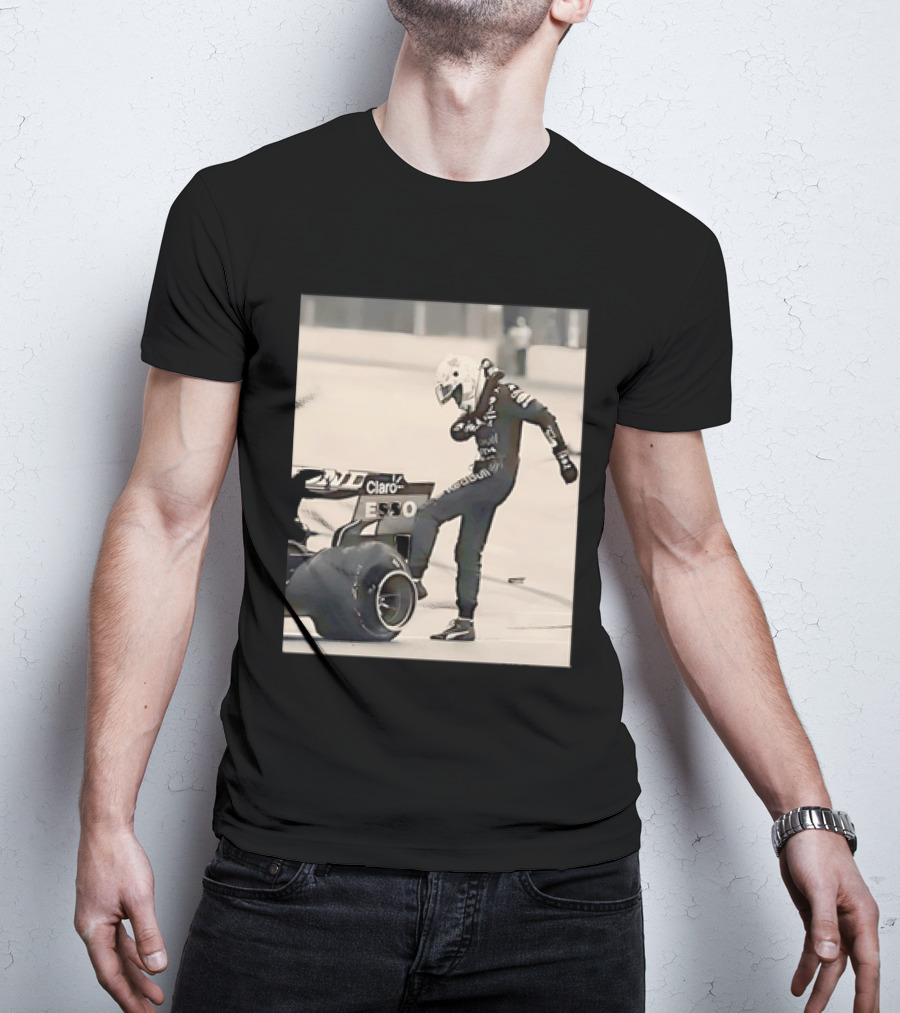 Max Verstappen Kicks Racing Tire Trackside In Racing Suit T-Shirt