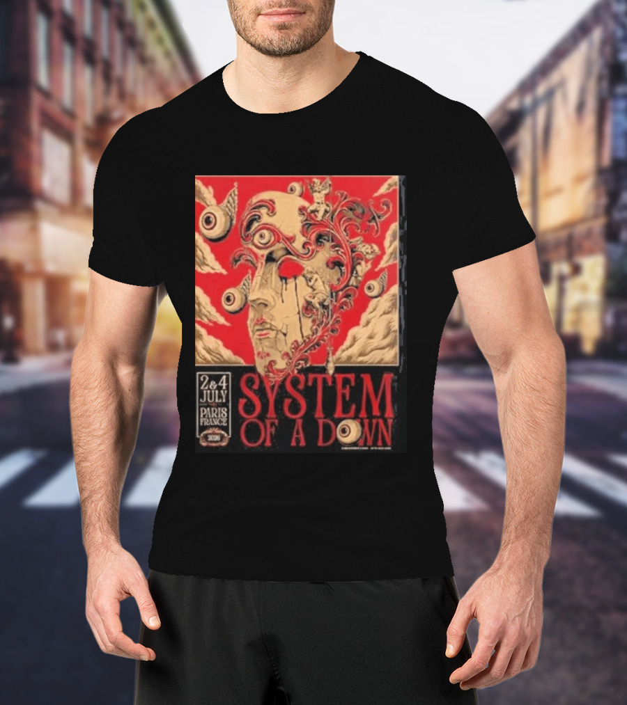System Of A Down Paris France 2026 Surreal Art Eye Motif July 2 And 4 Concert Stade De France T-Shirt
