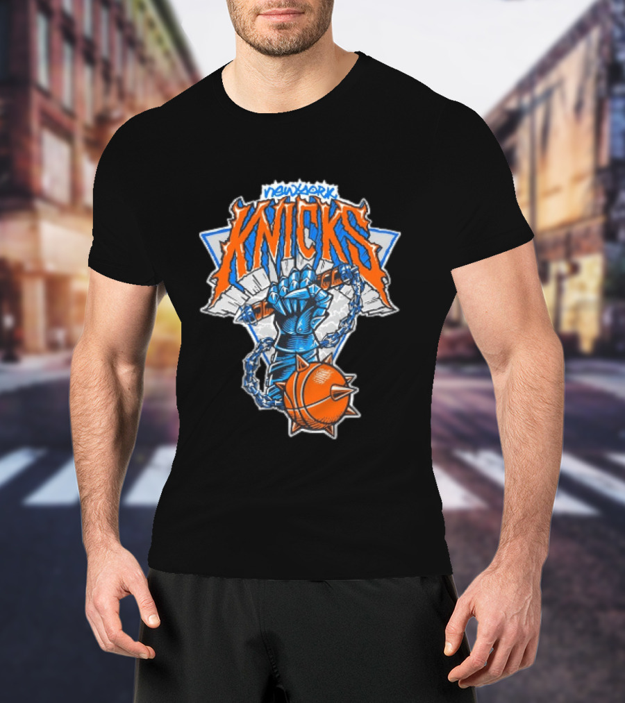 New York Knicks Fist Spiked Basketball Mace Burst Through Concrete T-Shirt