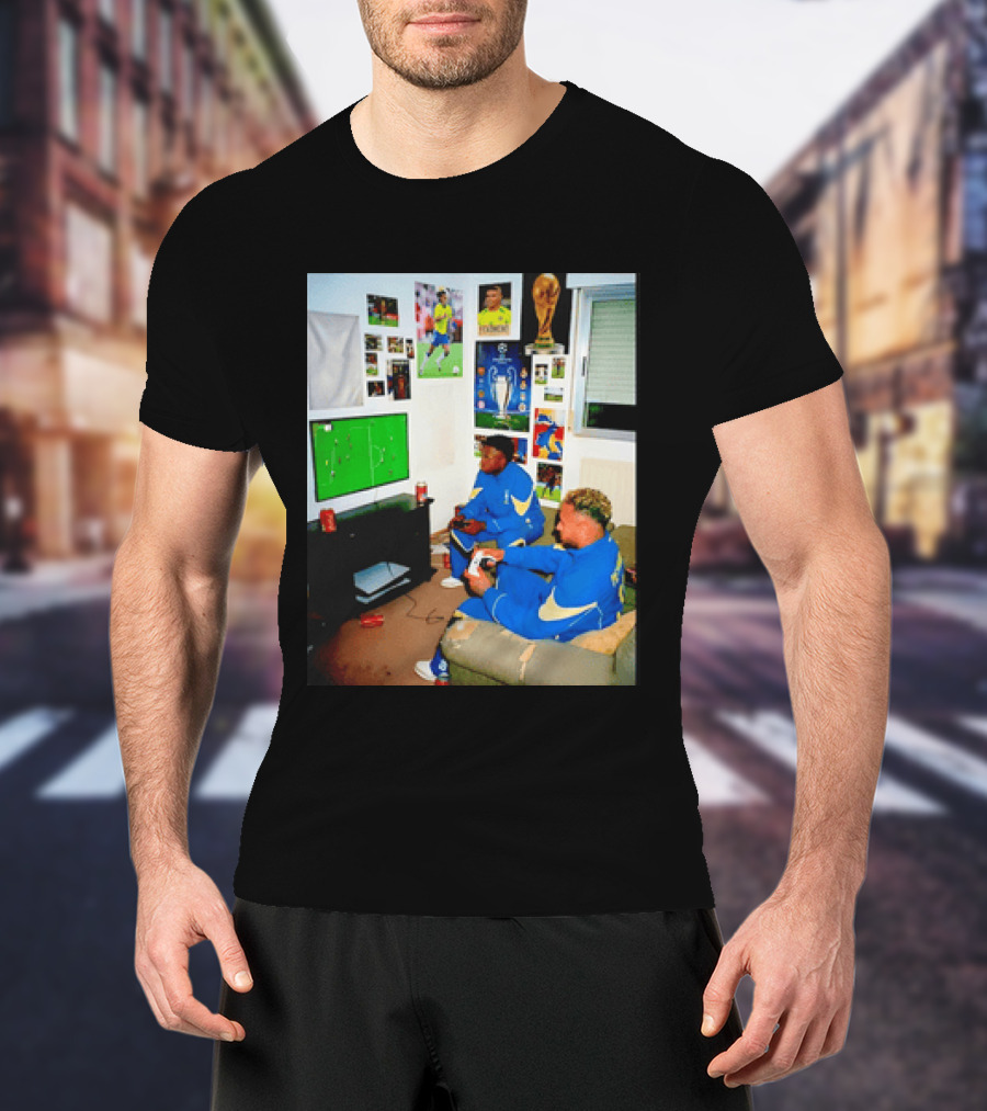 Brazil National Team Neymar Vinícius Júnior Playing Video Games Football S T-Shirt