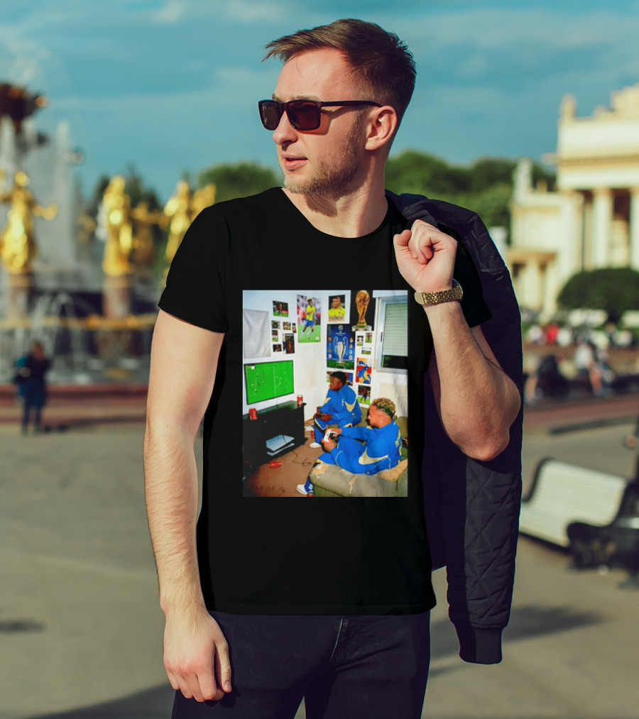 Brazil National Team Neymar Vinícius Júnior Playing Video Games Football S T-Shirt