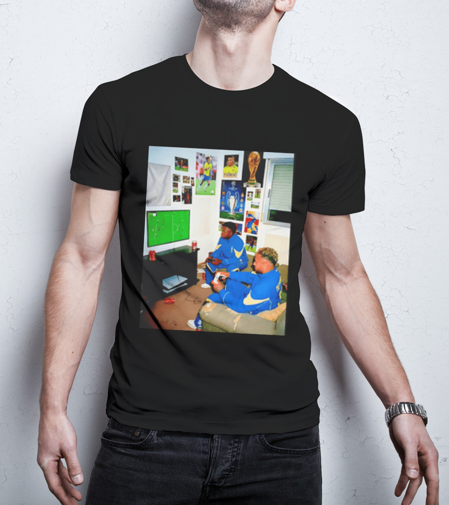 Brazil National Team Neymar Vinícius Júnior Playing Video Games Football S T-Shirt