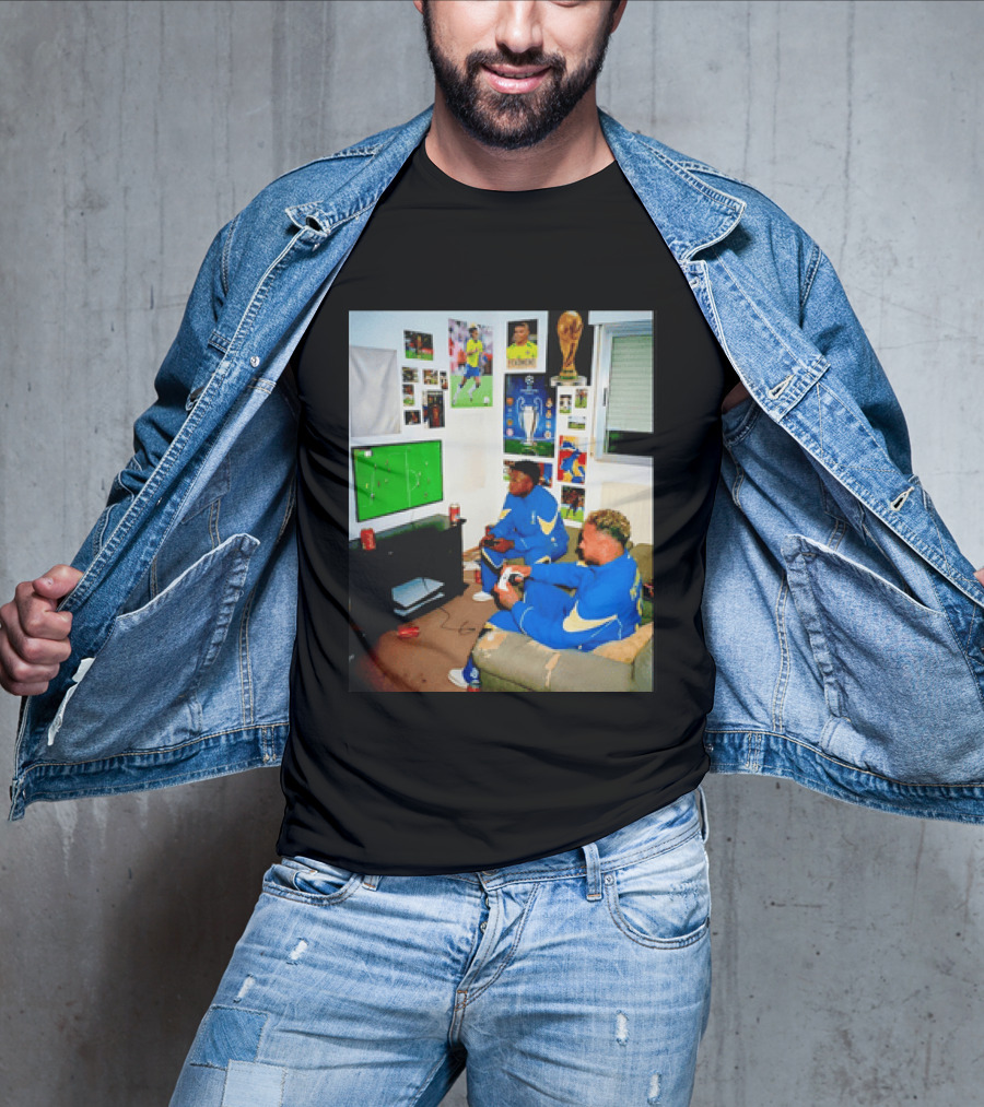 Brazil National Team Neymar Vinícius Júnior Playing Video Games Football S T-Shirt