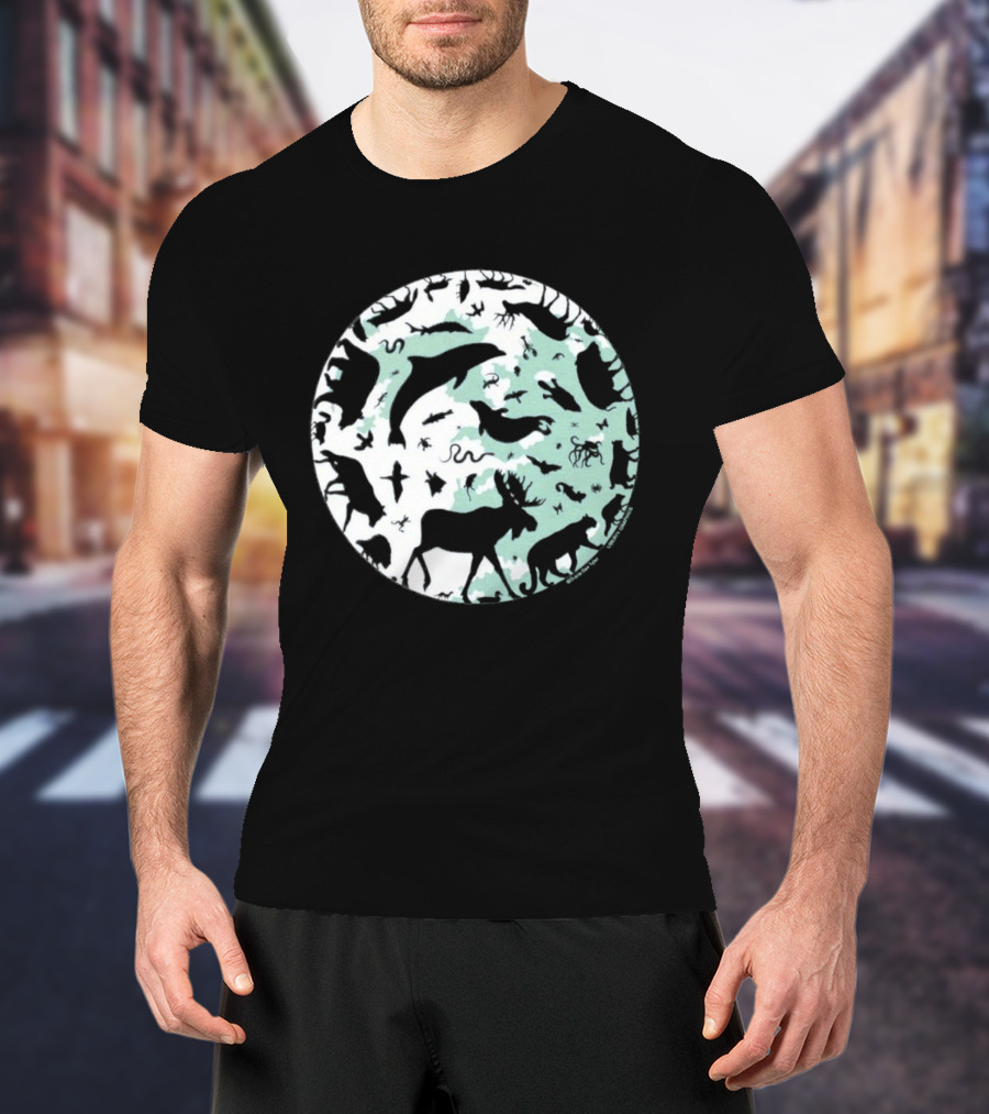 Night Animals Silhouette Circle Adult Navy 2026 T-Shirt