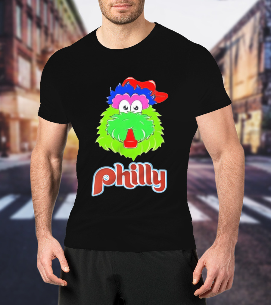 Philly Fanatics Whistle Philly Green Furry Mascot Red Hat T-Shirt