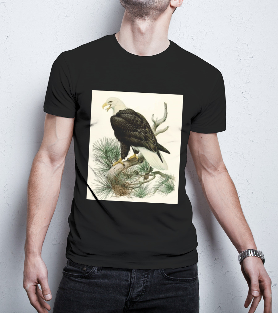 Roger Tory Peterson Bald Eagle Illustration On Stone Background 2026 T-Shirt