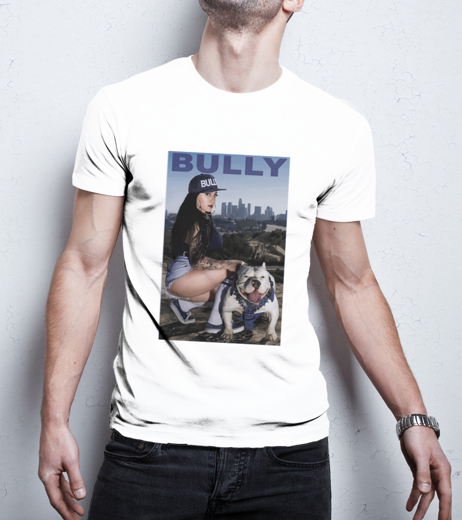 Bully Lifestyle Woman Squatting With Dog Cityscape T-Shirt