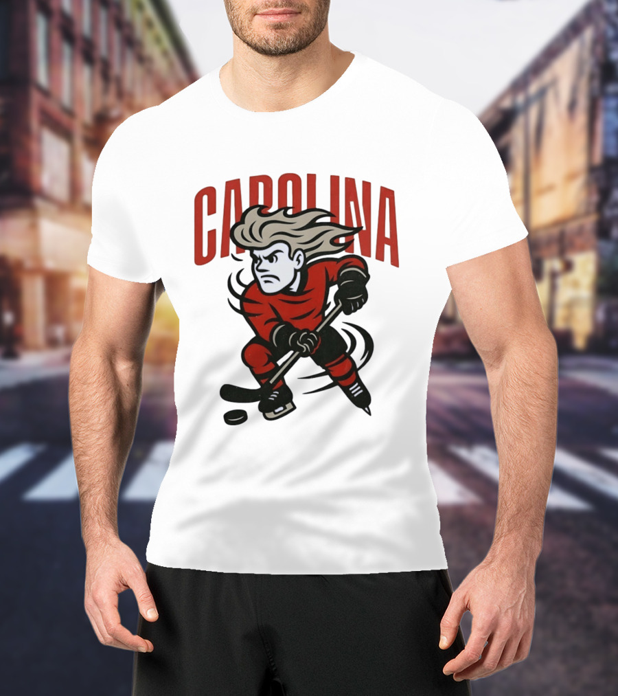 Carolina Hockey Action Figure Skating Puck Player T-Shirt
