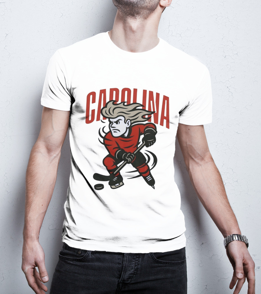 Carolina Hockey Action Figure Skating Puck Player T-Shirt