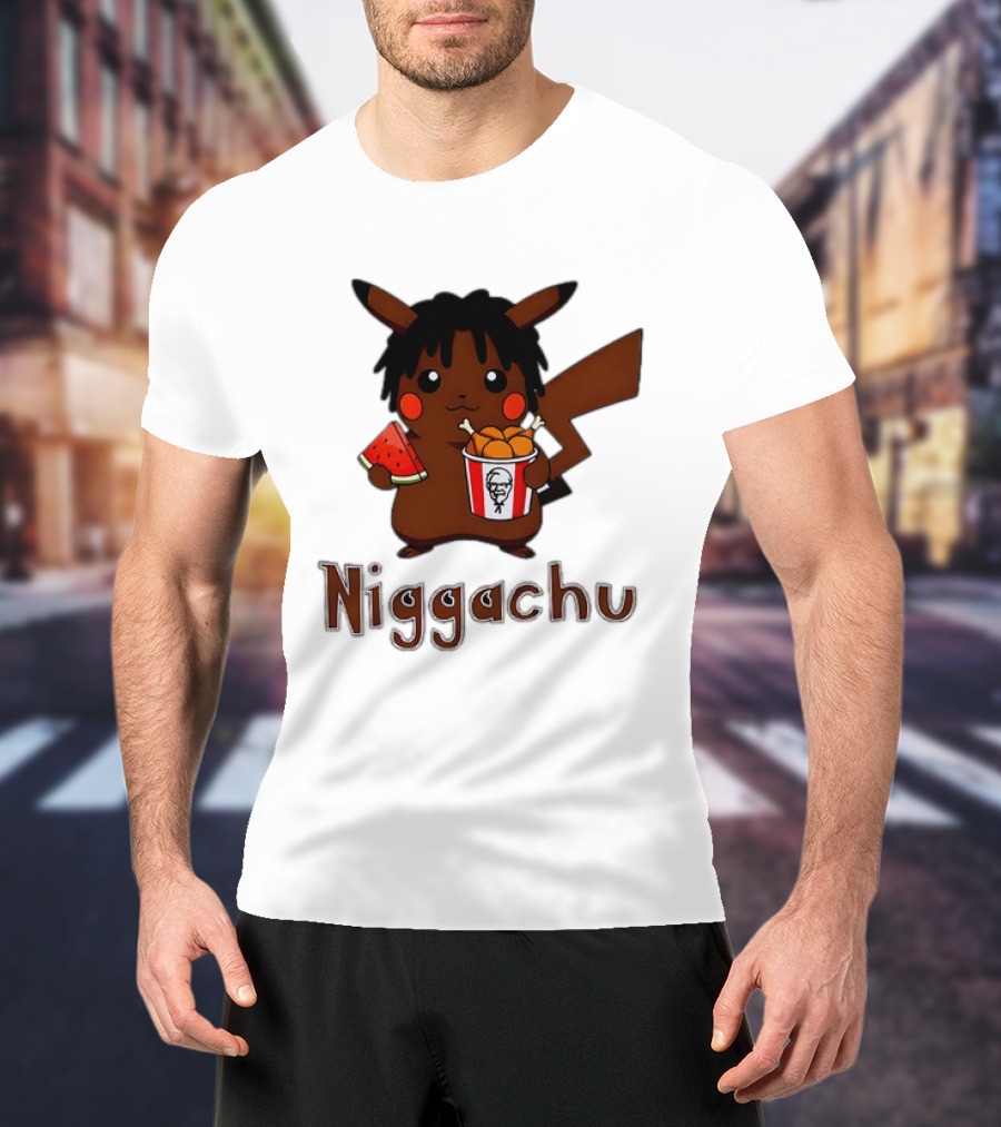 Niggachu Pikachu With Fried Chicken And Watermelon T-Shirt